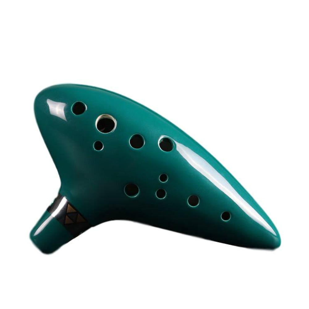 Green ceramic 12-Hole Alto C Ocarina Flute with multiple finger holes