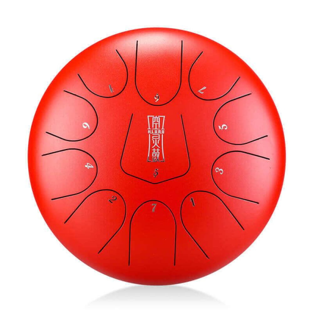 Red Steel Tongue Drum with Etched Tone Markers in C Key Triangle Style Design