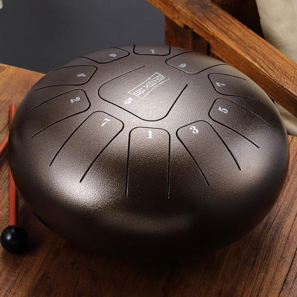 Dark metallic 12-Inch Carbon Steel Tongue Drum with 11 notes in C Key