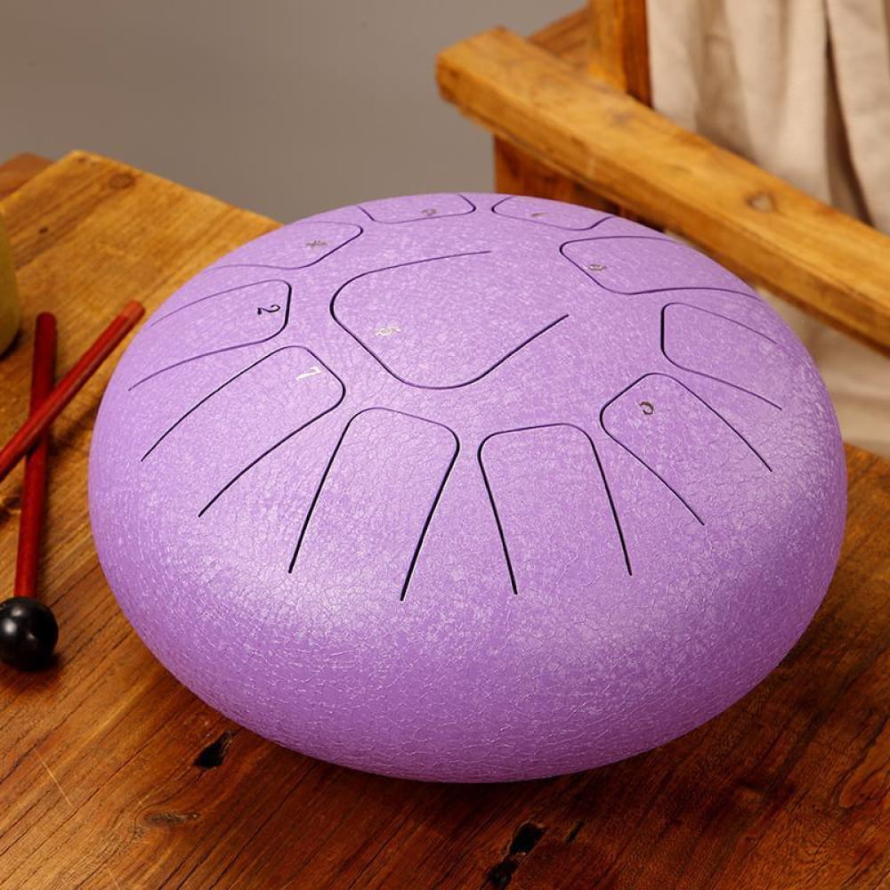 Purple steel tongue drum with curved tone sections, 12-Inch Carbon Steel, 11 Notes in C Key
