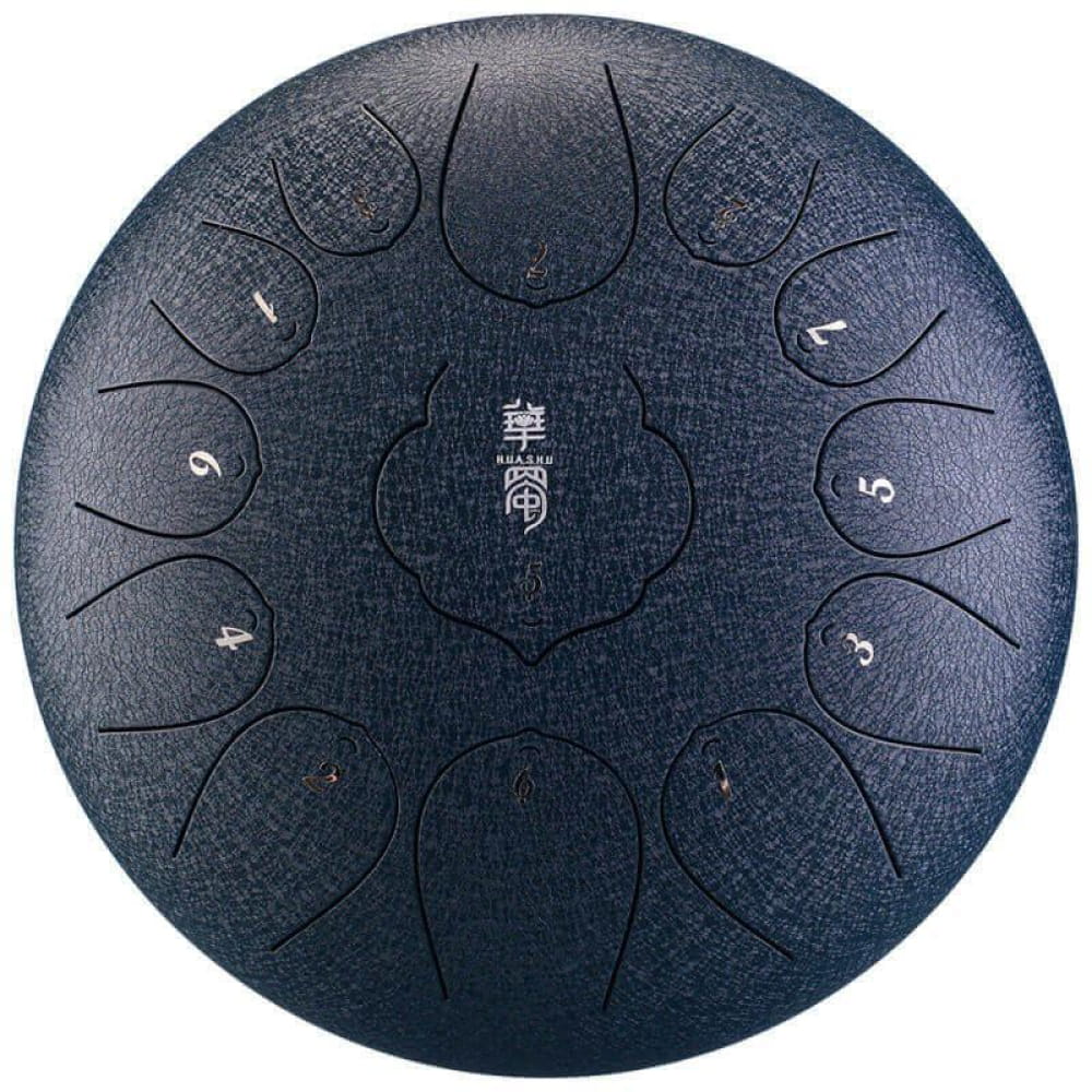 Steel tongue drum with numbered tone zones in a circular pattern, 12-inch carbon steel