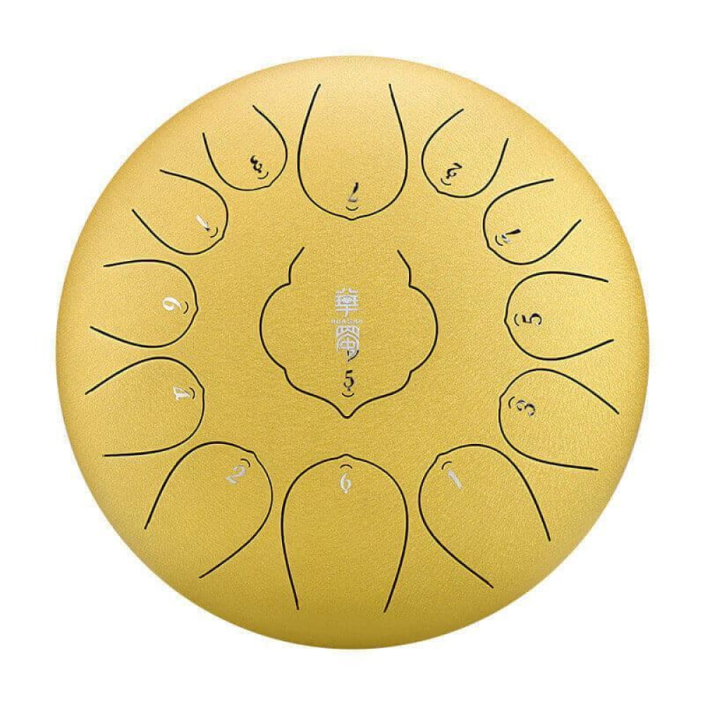 Golden 12-inch Carbon Steel Tongue Drum with 12 tone marks in C Major