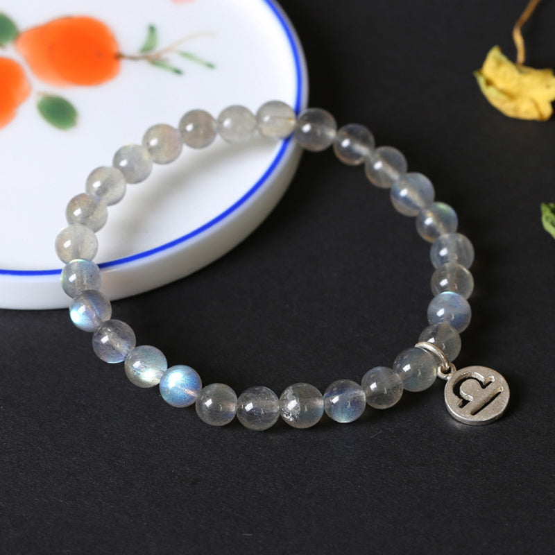 Bracelet Charmant 12 Pierres de Lune Zodiaque Perles de 7 mm