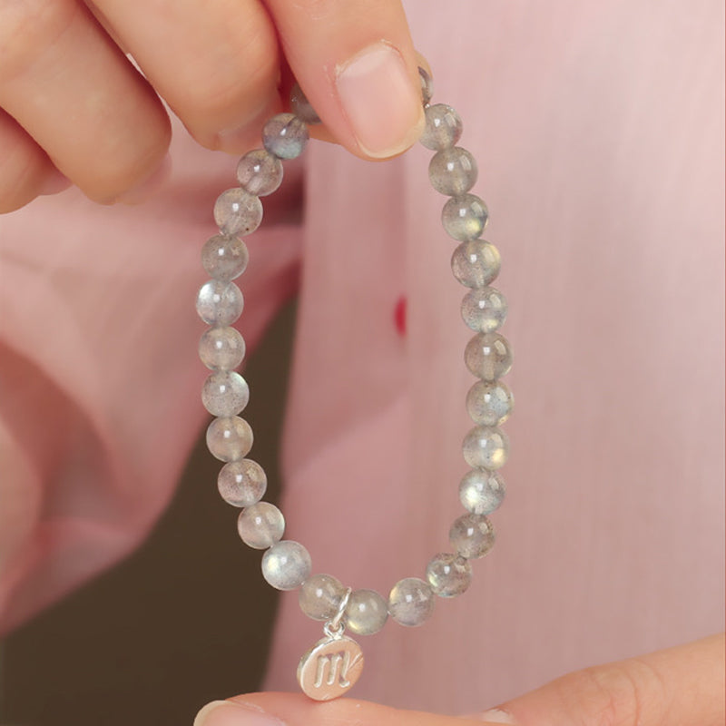 Bracelet Charmant 12 Pierres de Lune Zodiaque Perles de 7 mm