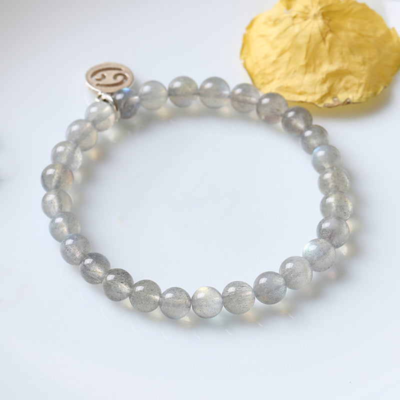 Bracelet Charmant 12 Pierres de Lune Zodiaque Perles de 7 mm