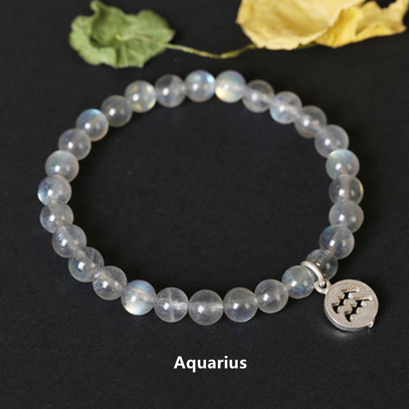 Bracelet Charmant 12 Pierres de Lune Zodiaque Perles de 7 mm