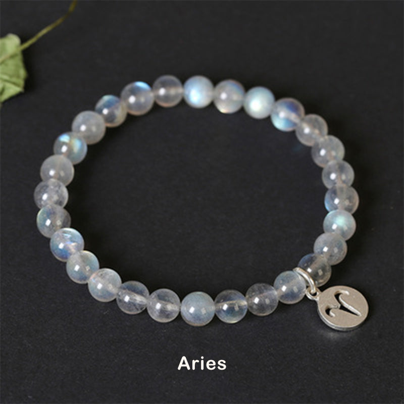 Bracelet Charmant 12 Pierres de Lune Zodiaque Perles de 7 mm