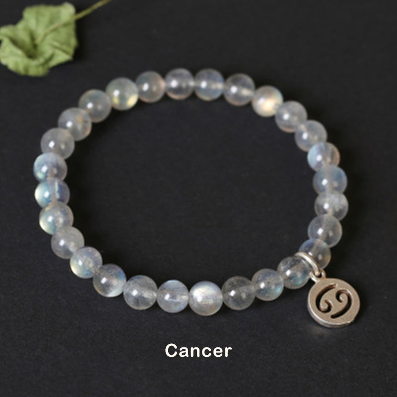 Bracelet Charmant 12 Pierres de Lune Zodiaque Perles de 7 mm