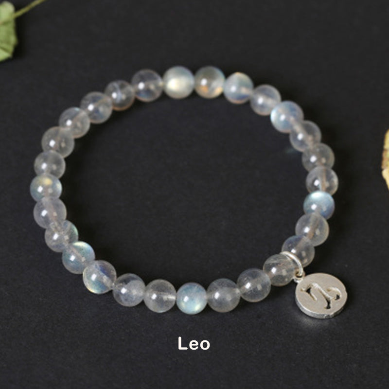Bracelet Charmant 12 Pierres de Lune Zodiaque Perles de 7 mm