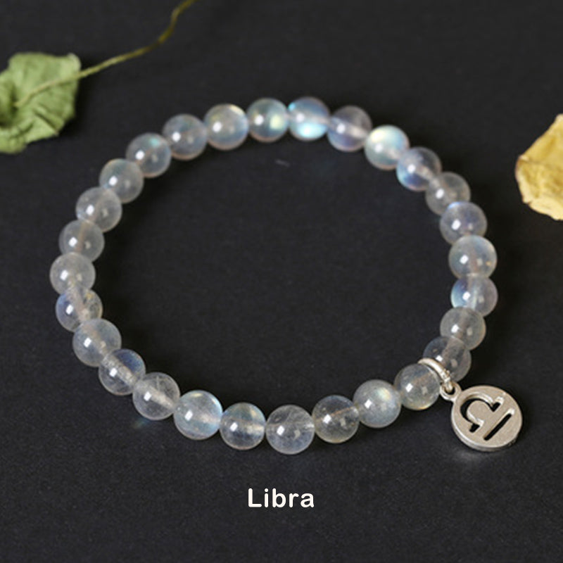 Bracelet Charmant 12 Pierres de Lune Zodiaque Perles de 7 mm