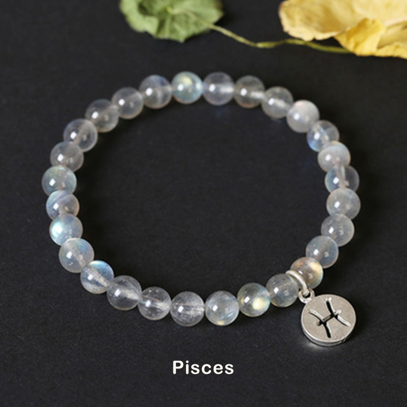 Bracelet Charmant 12 Pierres de Lune Zodiaque Perles de 7 mm