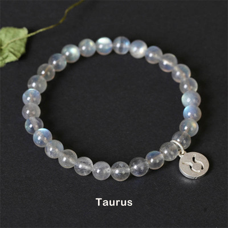 Bracelet Charmant 12 Pierres de Lune Zodiaque Perles de 7 mm