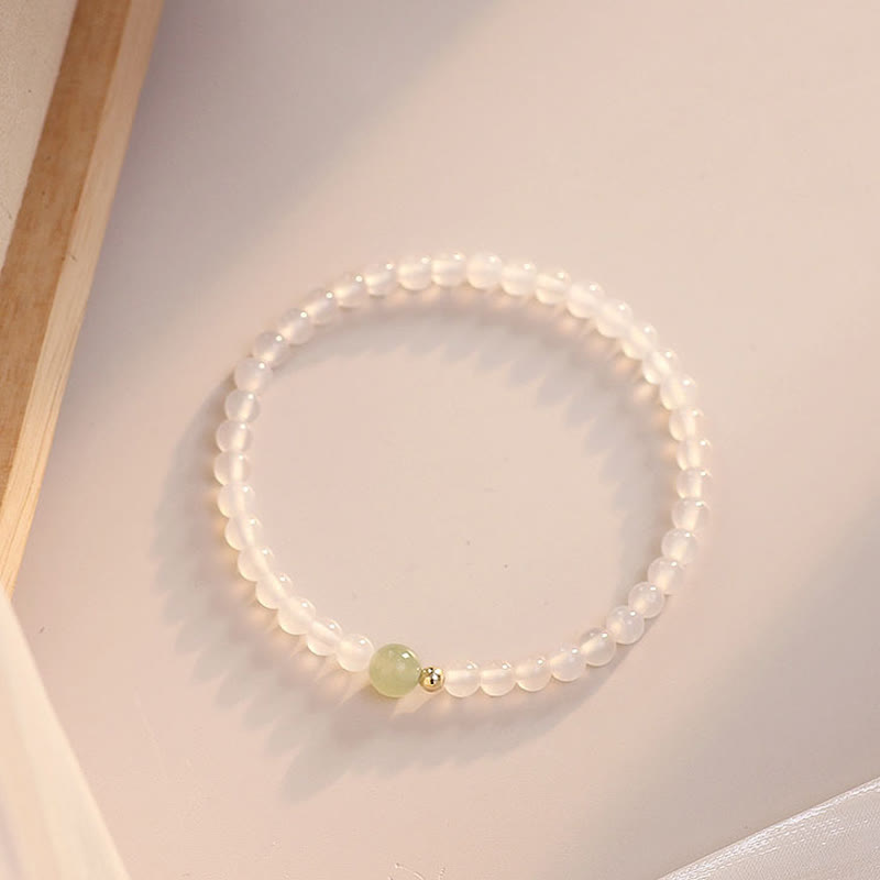 Bracelet de protection porte-bonheur en jade et agate blanche naturelle 15 cm