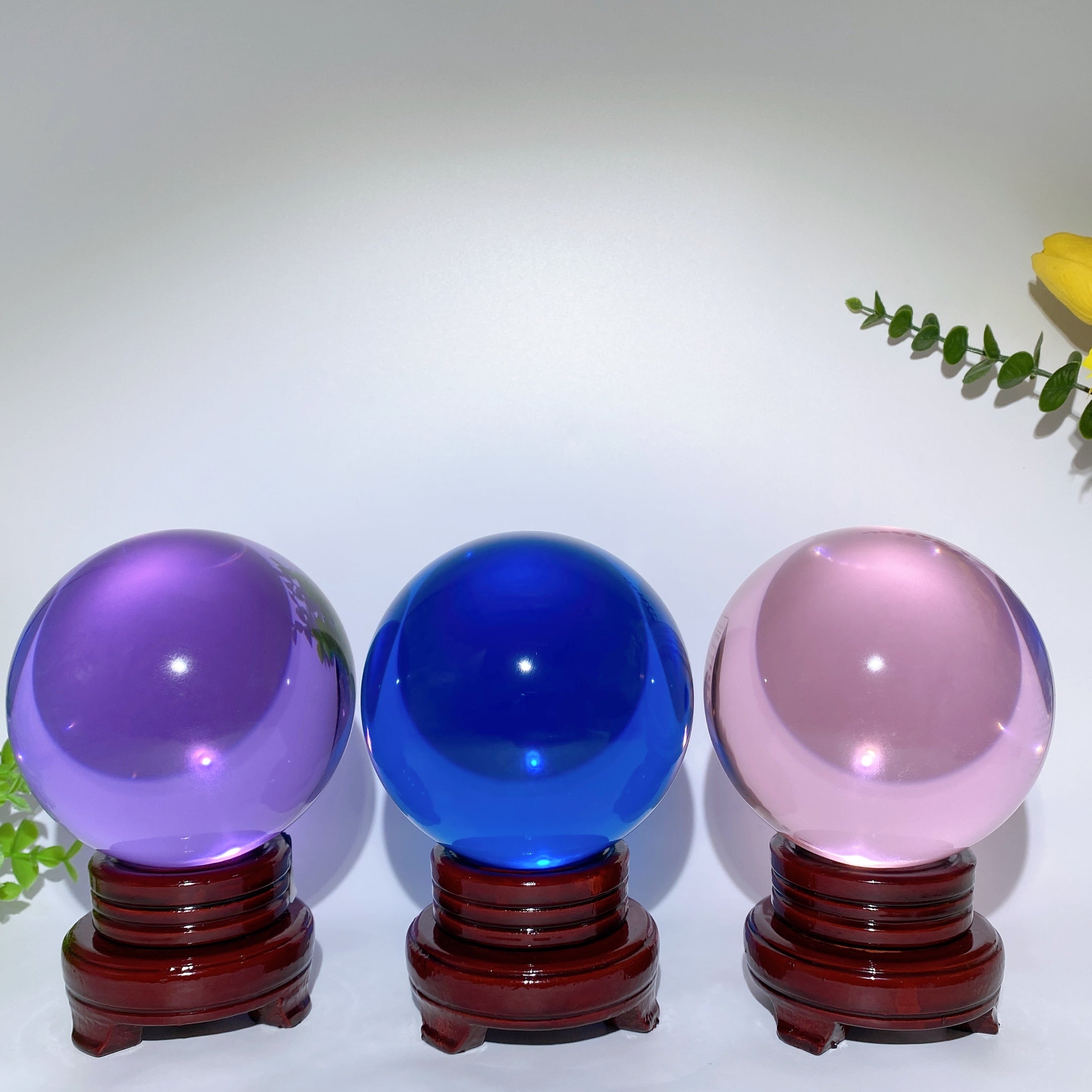 Sphère de cristal de 12 cm avec support | Orbe en verre violet, bleu et rose