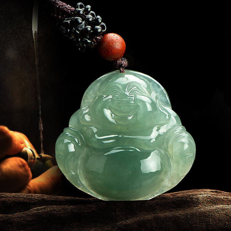 Collier pendentif en jade Bouddha rieur | Abondance et chance