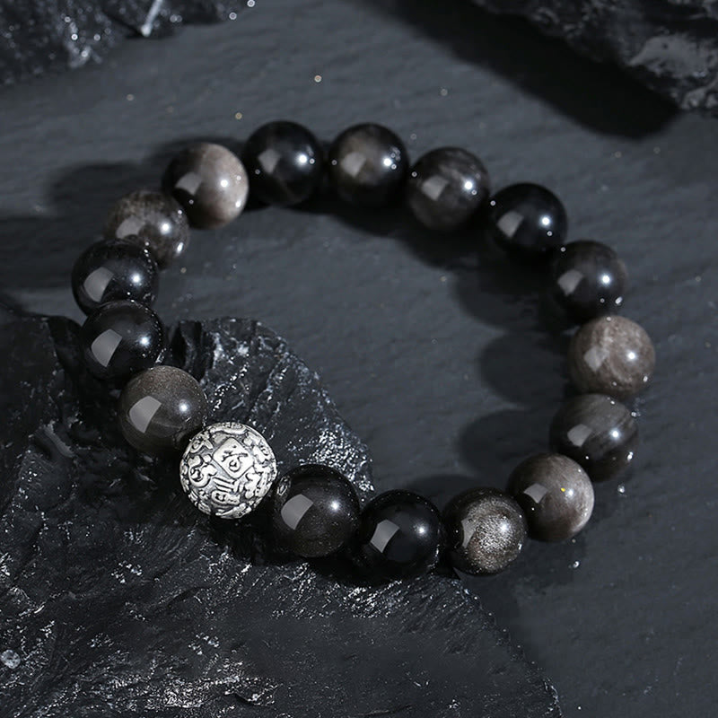 Bracelet Fu en obsidienne noire de 12 mm