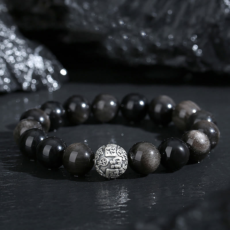 Bracelet Fu en obsidienne noire de 12 mm
