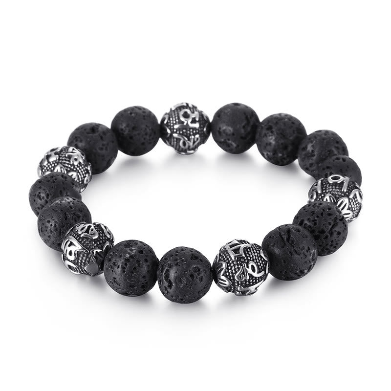 Bracelet Om Mani Padme Hum en pierre de lave pour homme de 12 mm pour la protection