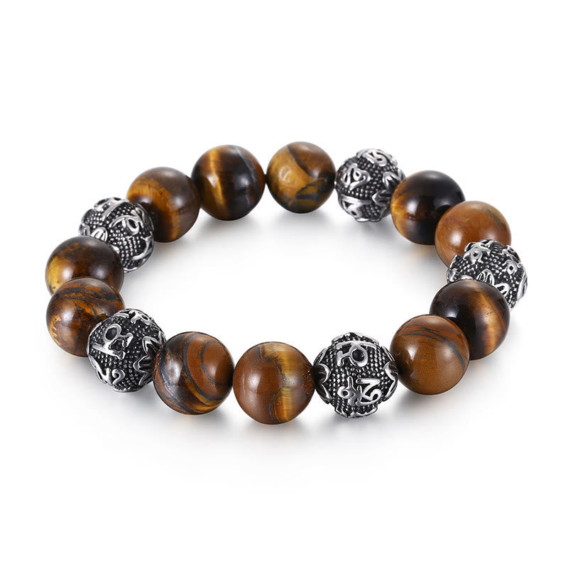 Bracelet Om Mani Padme Hum en pierre de lave pour homme de 12 mm pour la protection
