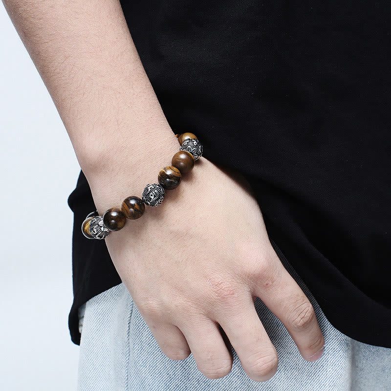 Bracelet Om Mani Padme Hum en pierre de lave pour homme de 12 mm pour la protection