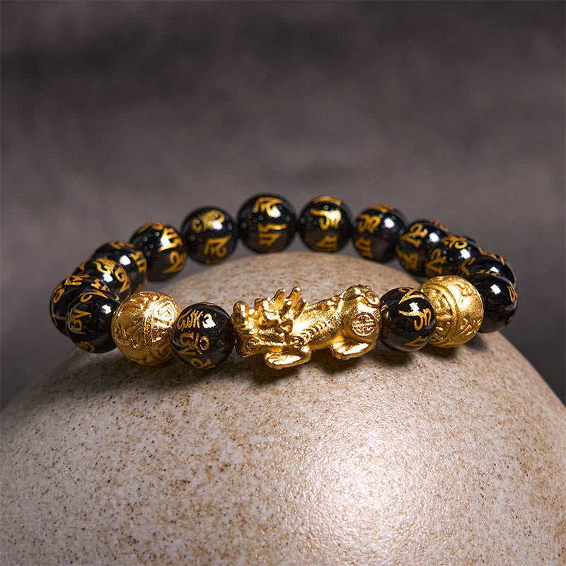 Bracelet de richesse PiXiu en obsidienne de 12 mm pour la chance Feng Shui