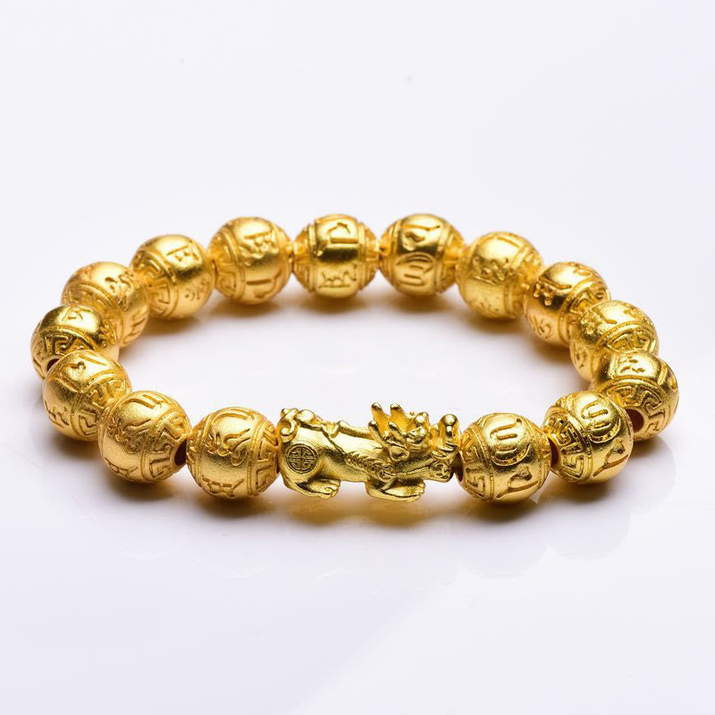 Bracelet de richesse sculpté Pixiu Om Mani Padme Hum de 12 mm