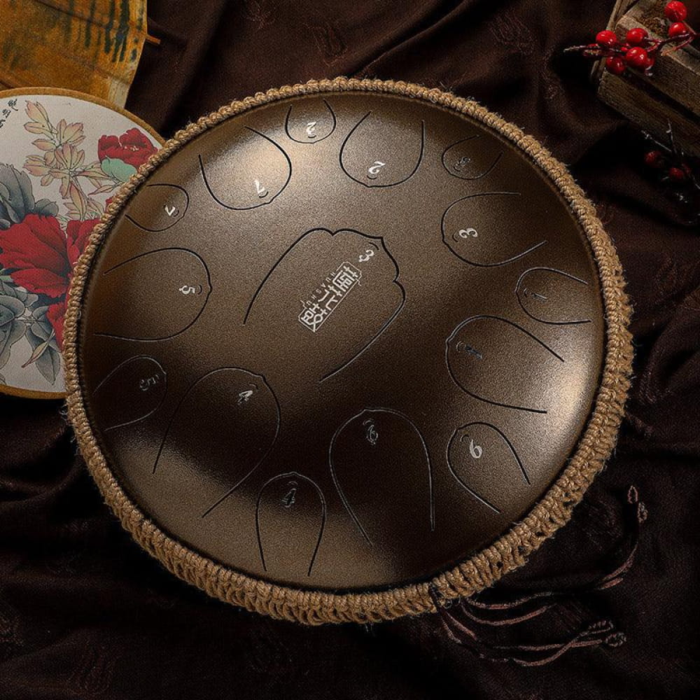 Steel Tongue Drum with Numbered Tone Zones and Woven Rope Edge, 13-Inch D Key