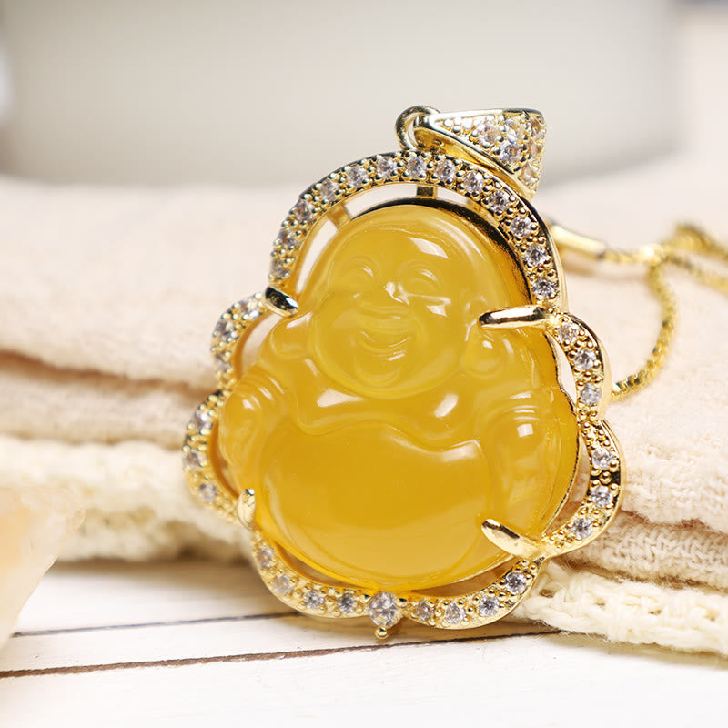 Collier unisexe en jade Bouddha rieur pour la chance et la prospérité