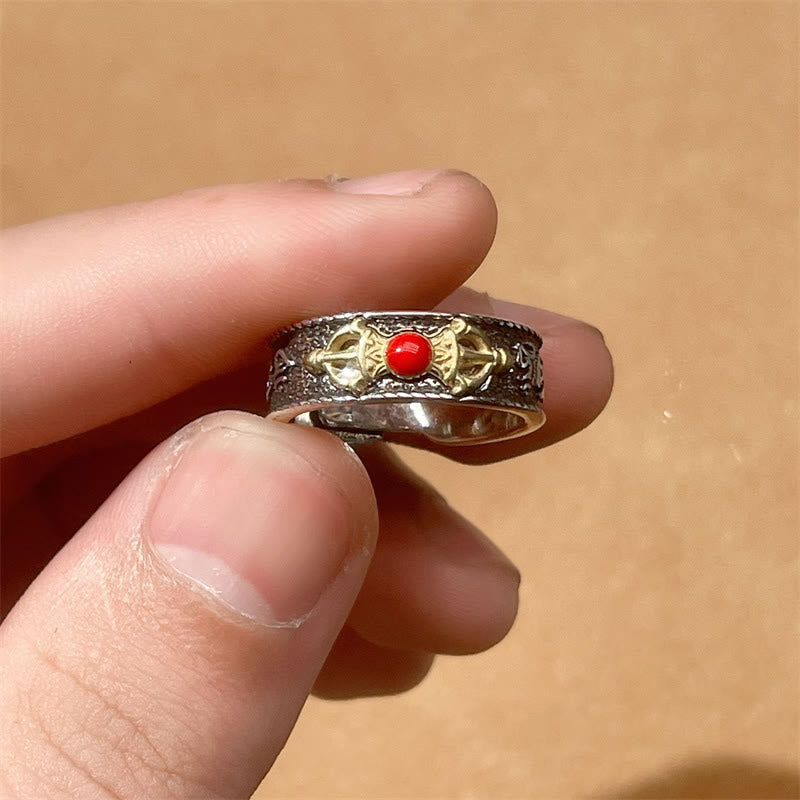 Bague de sagesse réglable en agate rouge Om Mani Padme Hum