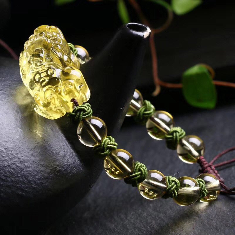 Bracelet de protection de richesse en citrine Pixiu de 8 mm