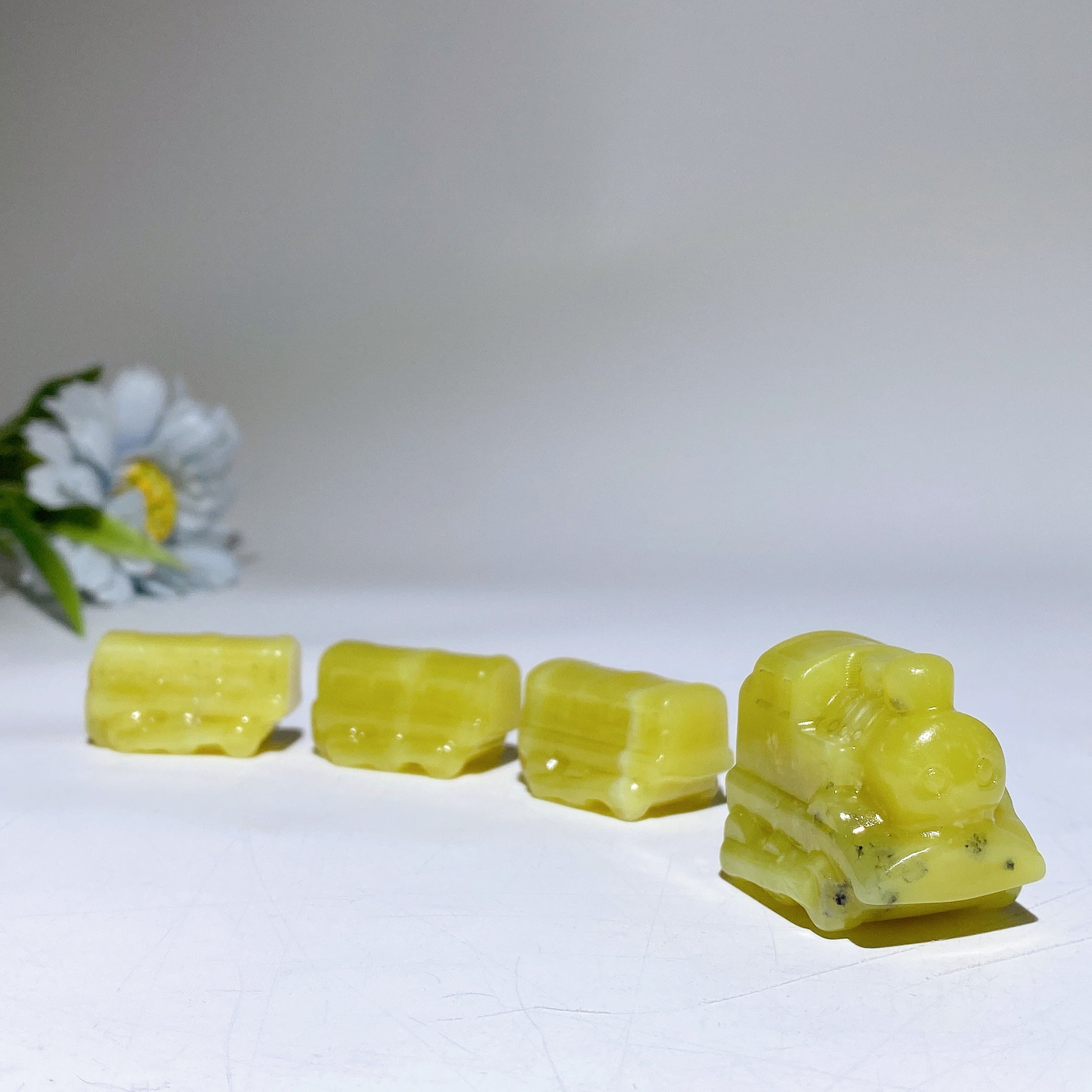 13cm Lemonite Jade Train Crystal Carvings Set for Healing