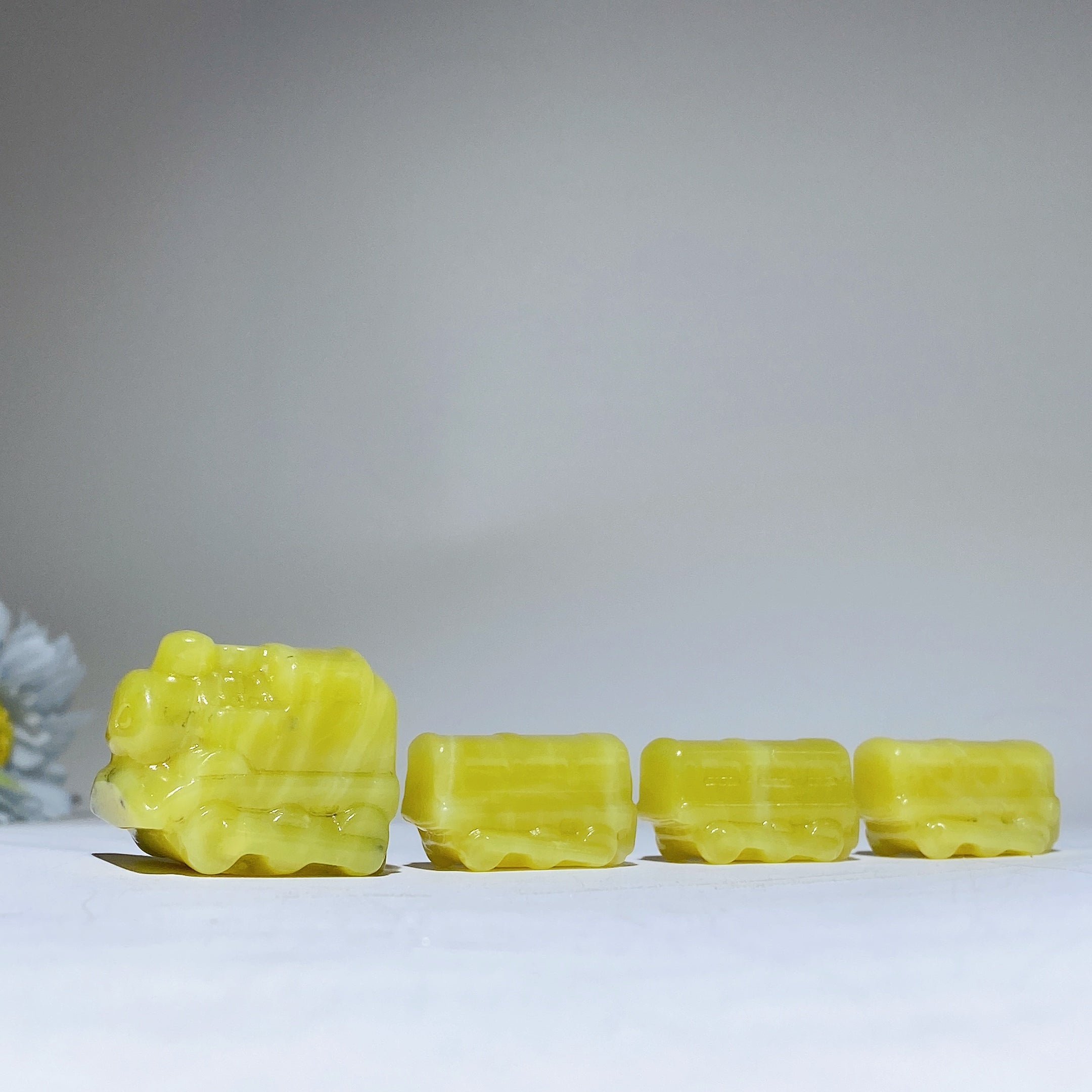 13cm Lemonite Jade Train Crystal Carvings Set for Healing