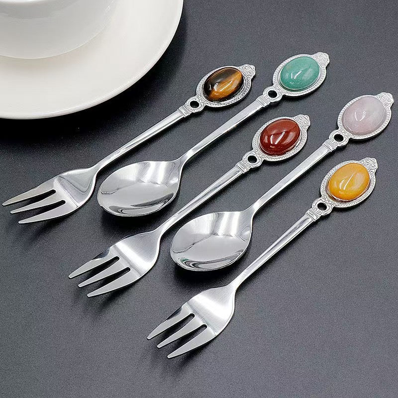 13cm Silver Crystal Fork & Spoon Set for Decor