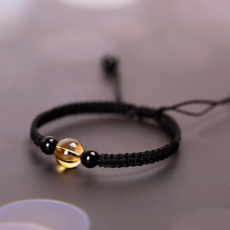 Bracelet de protection King Kong en obsidienne noire et citrine de 14 à 16 cm