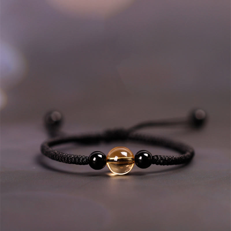 Bracelet de protection King Kong en obsidienne noire et citrine de 14 à 16 cm