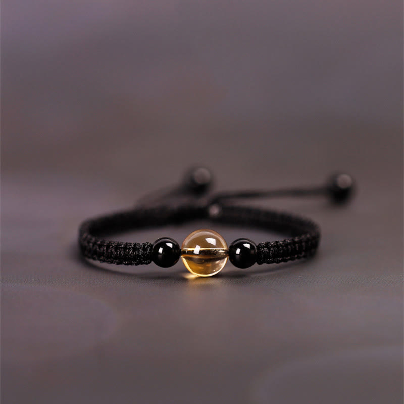 Bracelet de protection King Kong en obsidienne noire et citrine de 14 à 16 cm