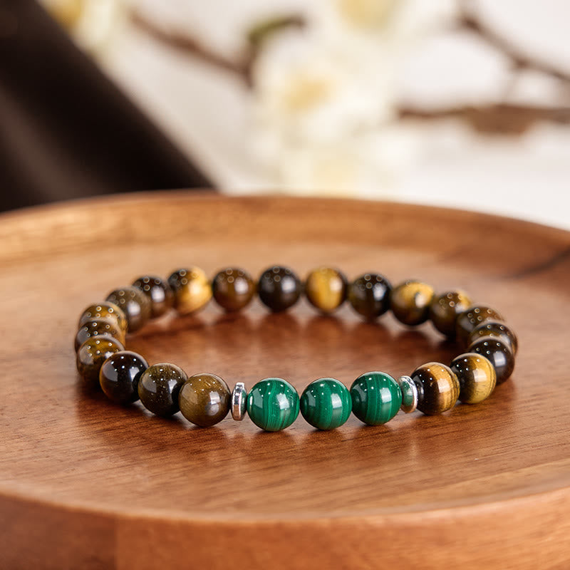 Bracelet courage en œil de tigre vert 14-16 cm pour la force et la confiance