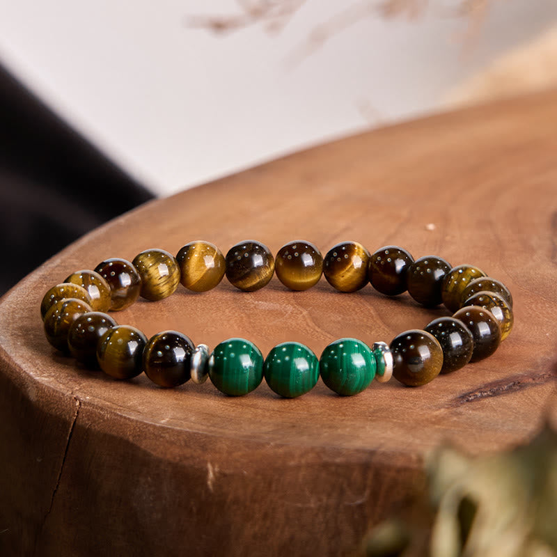 Bracelet courage en œil de tigre vert 14-16 cm pour la force et la confiance