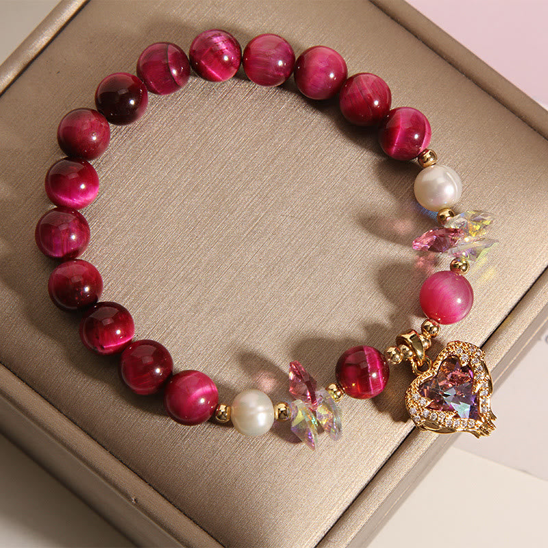 Bracelet Calme en Œil de Tigre Rouge et Améthyste 14-16 cm