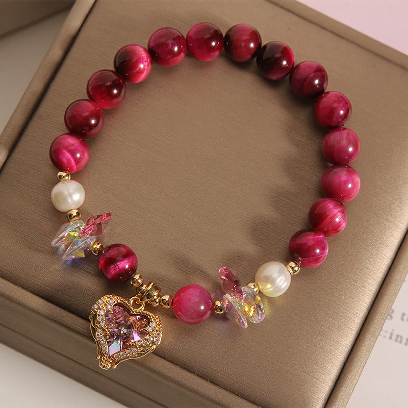 Bracelet Calme en Œil de Tigre Rouge et Améthyste 14-16 cm