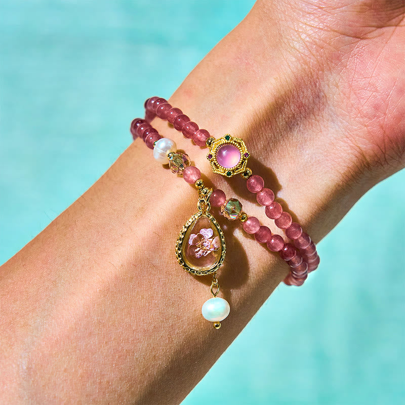 Bracelet double tour en quartz fraise 14-16 cm