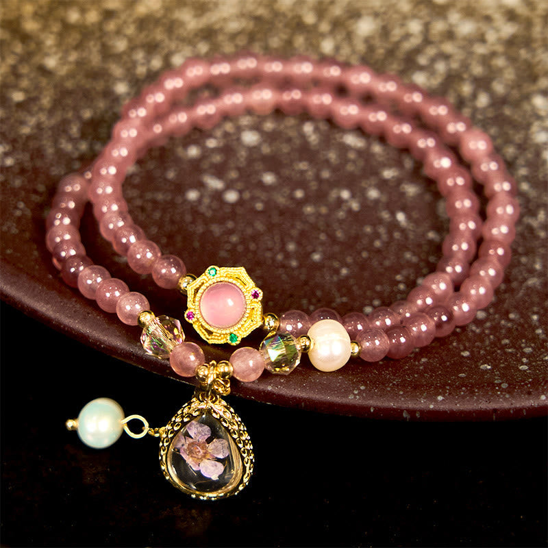 Bracelet double tour en quartz fraise 14-16 cm