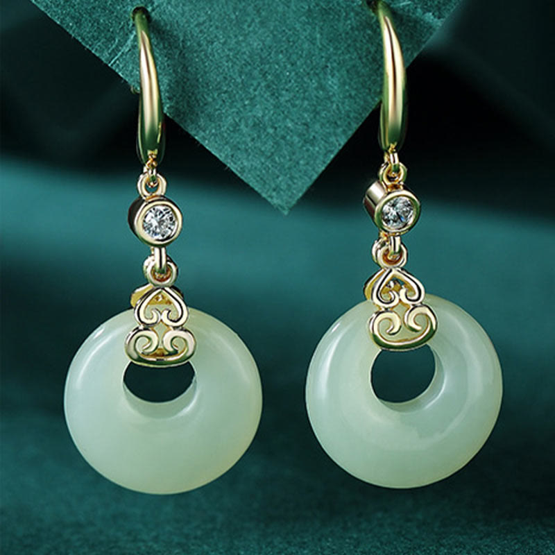 Bracelet, collier et boucles d'oreilles en jade Hetian de 14 à 17 cm