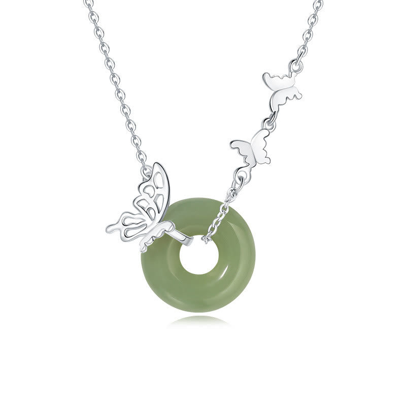 Bracelet et collier papillon en jade Hetian de 14 à 17 cm avec boucle de paix