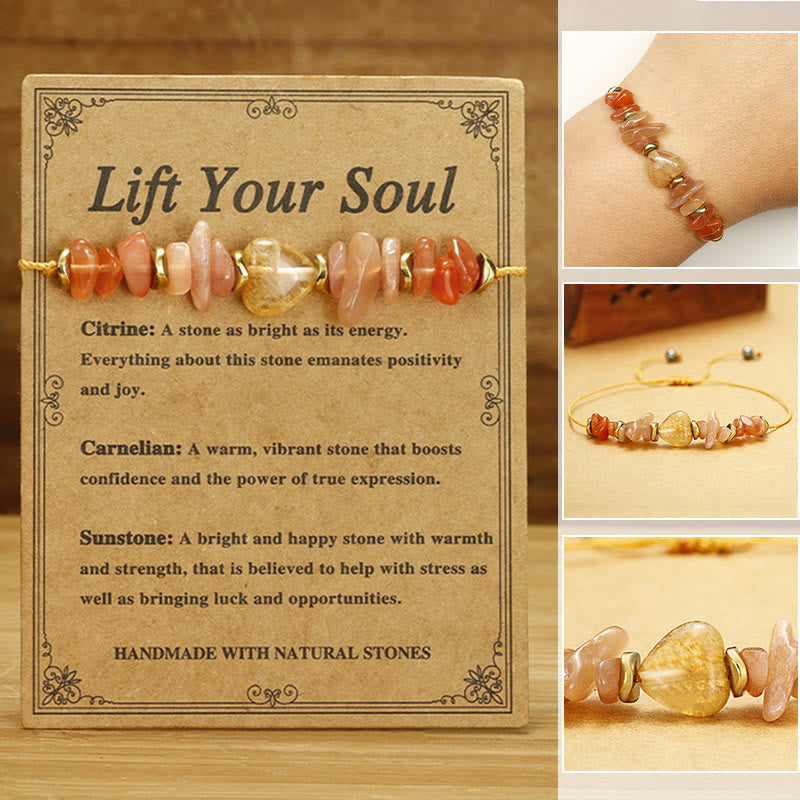 Bracelet du bonheur en citrine, cornaline et pierre de soleil 14-24 cm