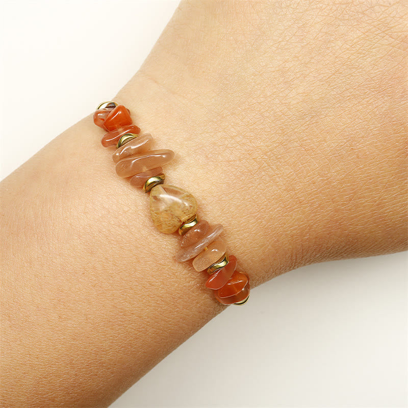 Bracelet du bonheur en citrine, cornaline et pierre de soleil 14-24 cm