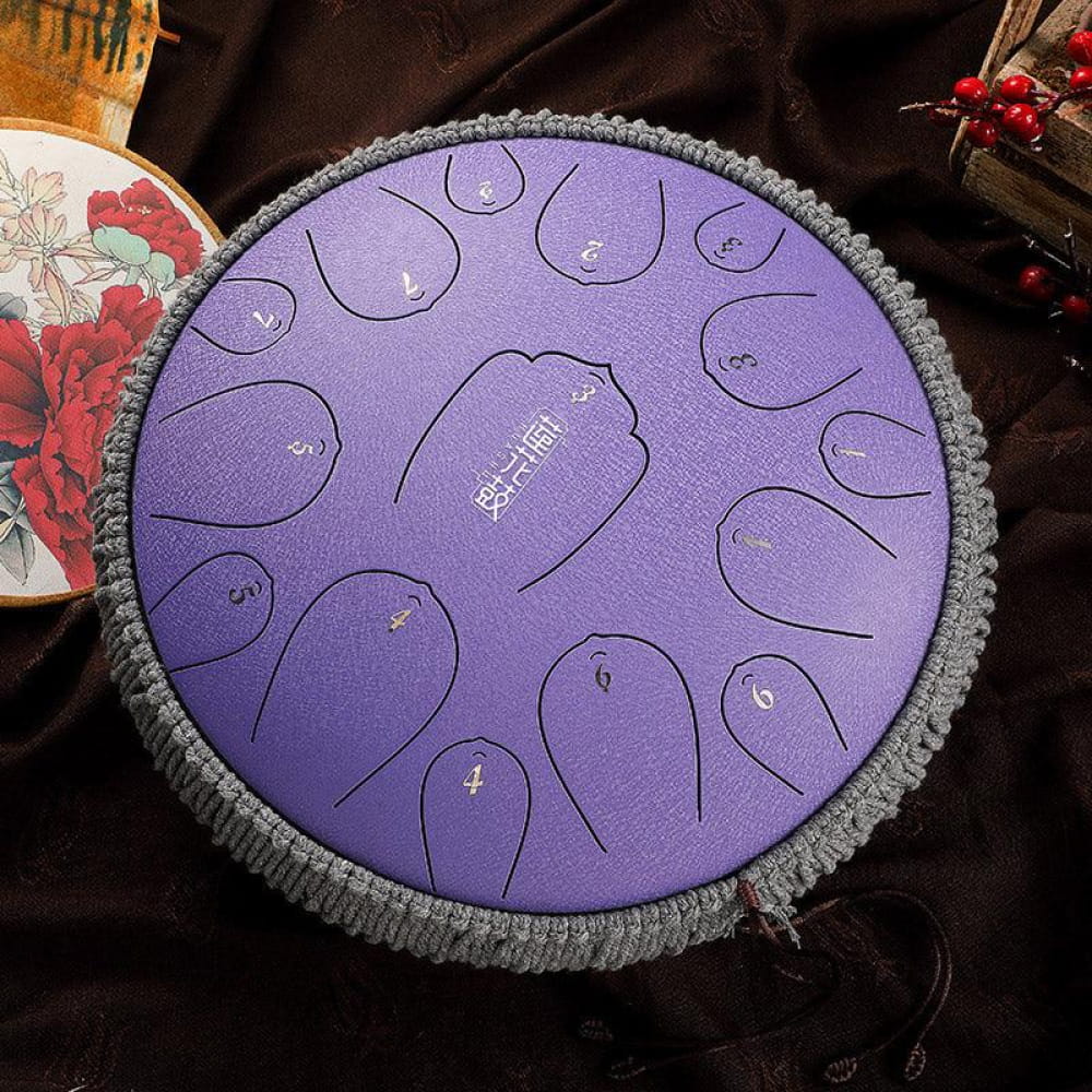 Purple Carbon Steel Tongue Drum with 15 Notes in C Key and circular tone zones