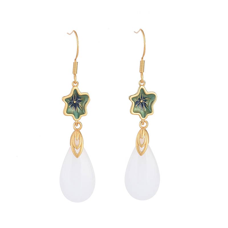 Boucles d'oreilles pendantes en jade blanc pour la protection et le bonheur