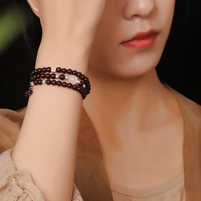 Bracelet de protection en grenat et argent sterling 925 de 14 cm