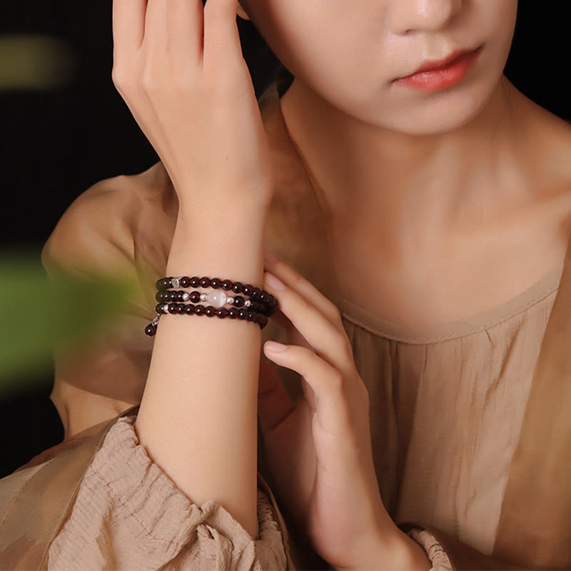 Bracelet de protection en grenat et argent sterling 925 de 14 cm